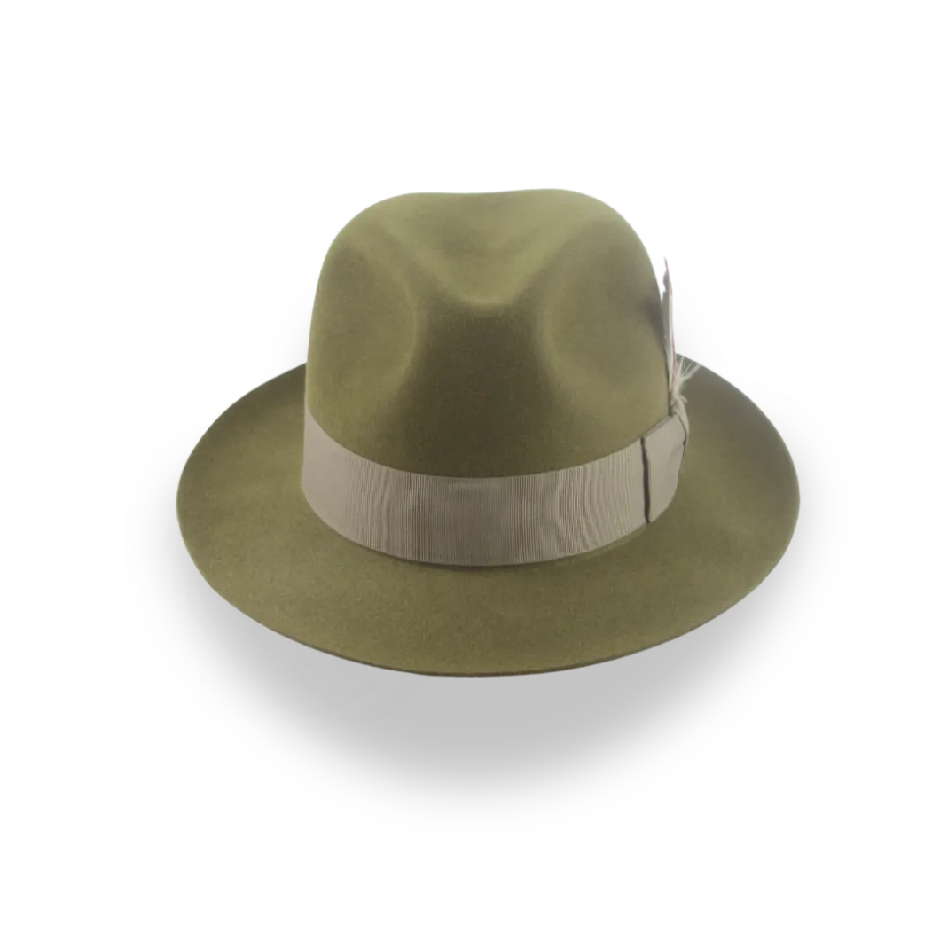 Olive Green Medium Brim Trilby Fedora in Fur Felt | The Phoenix - Agnoulita Hats 6 