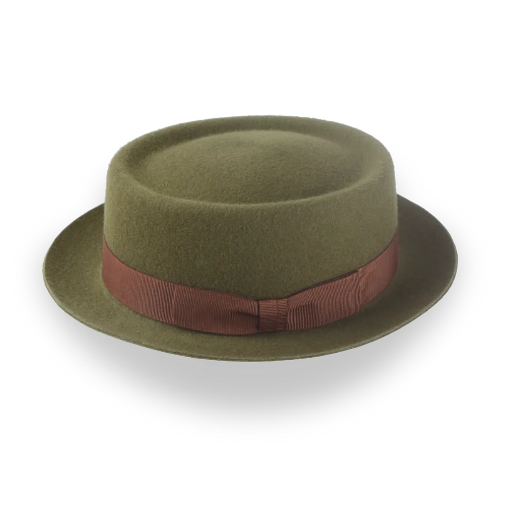 Olive Green Modern Porkpie Hat with Telescope Crown | The Topnote - Agnoulita Hats 2 