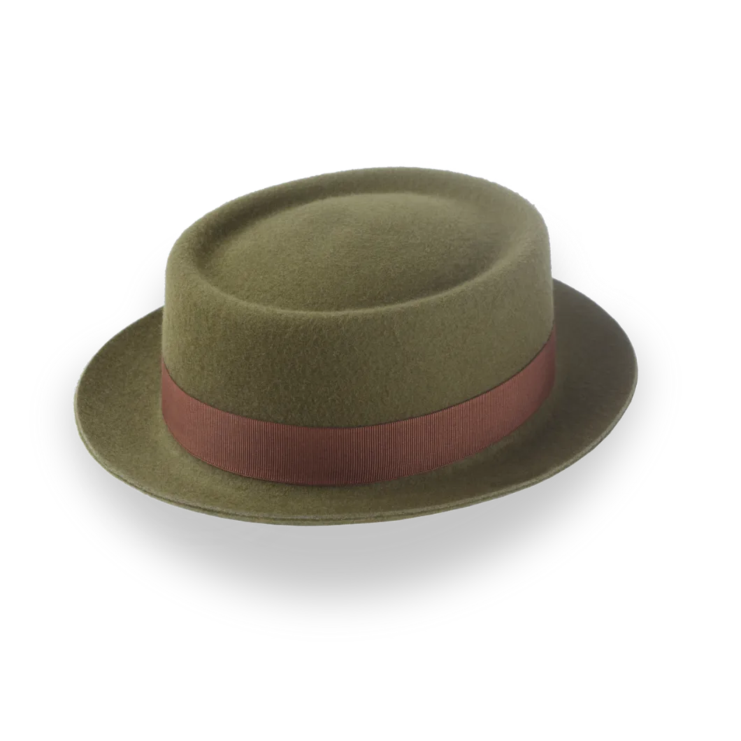 Olive Green Modern Porkpie Hat with Telescope Crown | The Topnote - Agnoulita Hats 4 