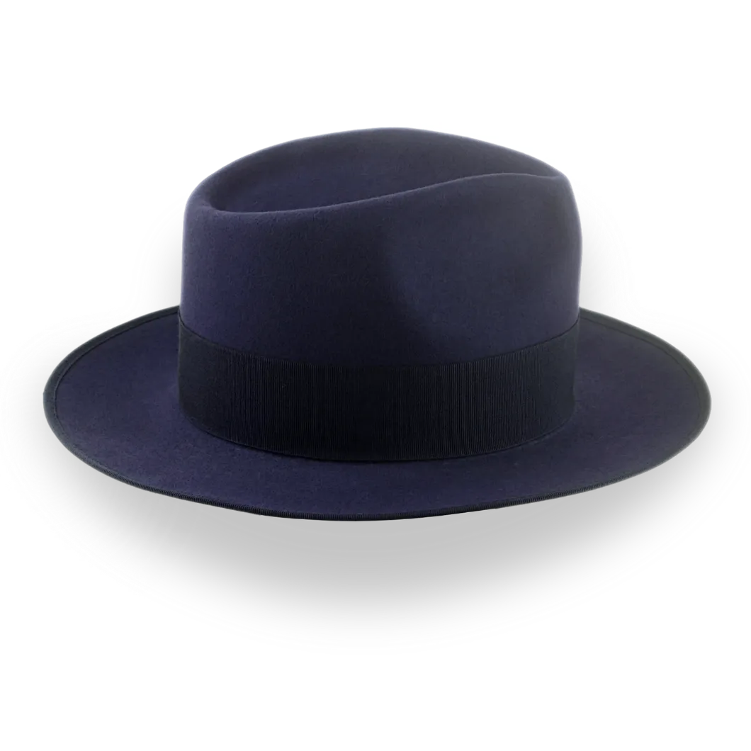 Premium Beaver Fur Mens Navy Blue Fedora Hat | The Castor - Agnoulita Hats 5 