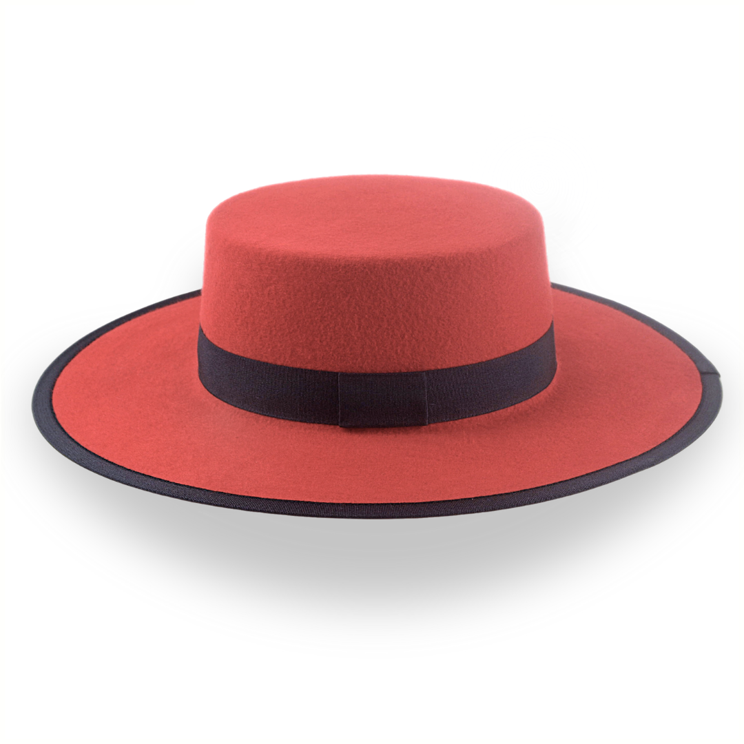 Red Western Hat with Flat Top in Premium Wool Felt The Bolero