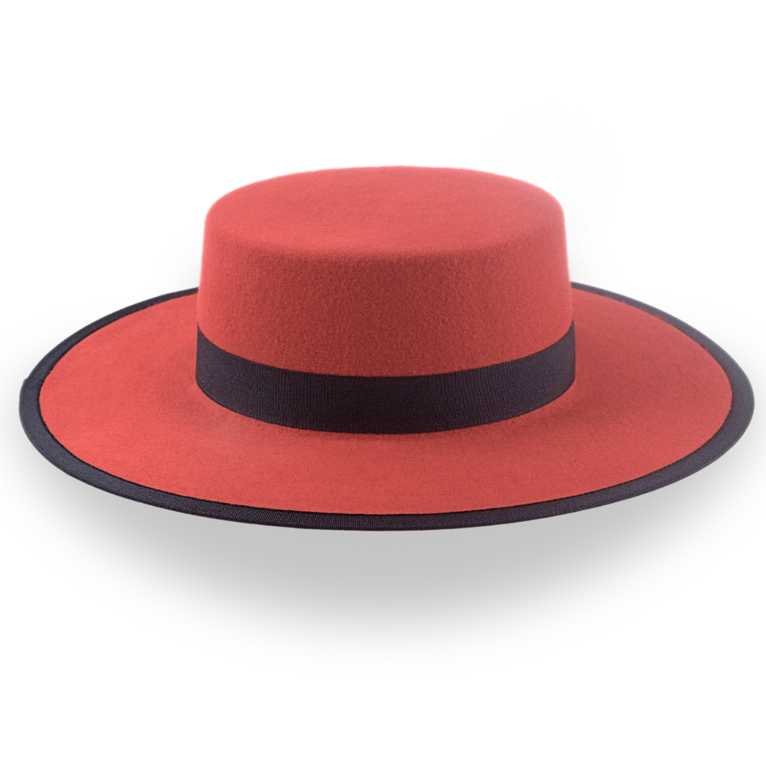 Red Western Hat with Flat Top in Premium Wool Felt The Bolero