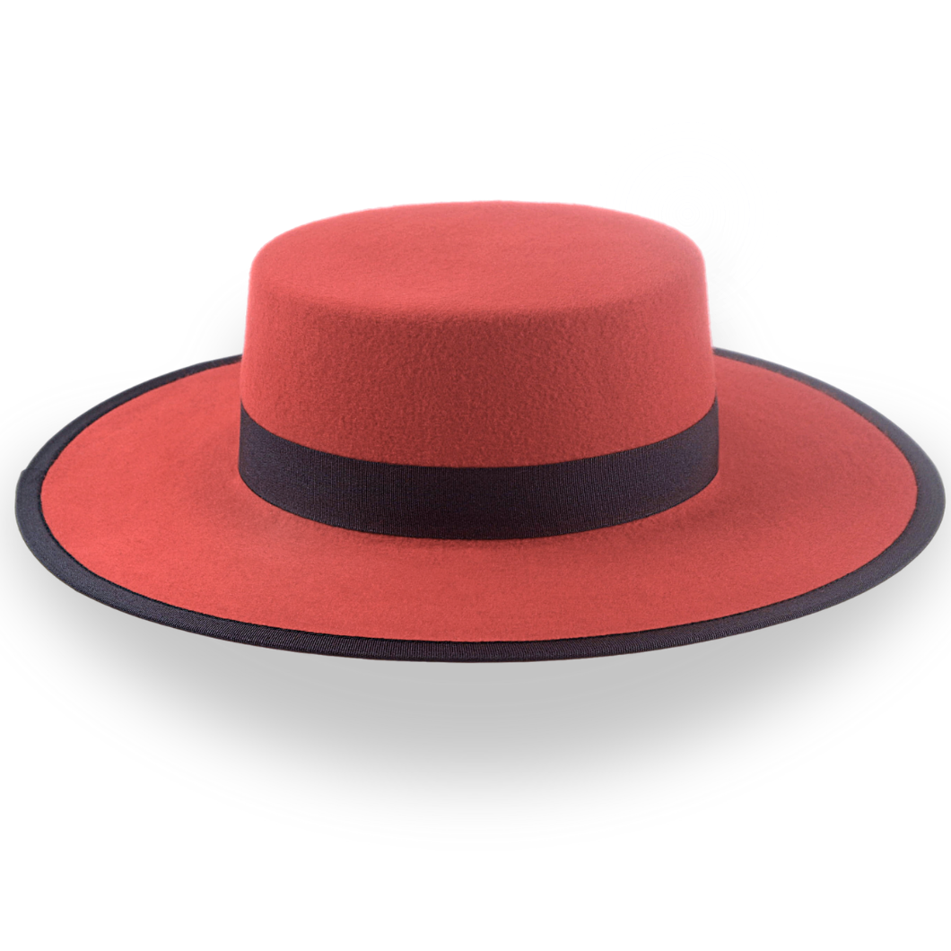 Wool Red  Brimmed Hat Red Wide Brim Wool Hat | Fedora, Boater Hat, Wide Brimmed  main image 2