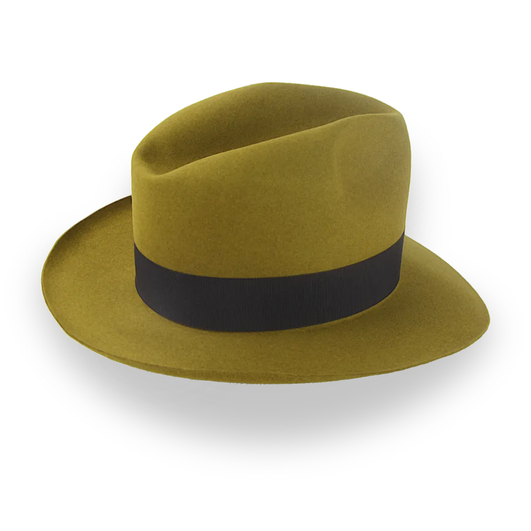 Retro Mustard Fedora Hat in Artisanal Beaver Fur Felt | The Chacho - Agnoulita Hats 4 
