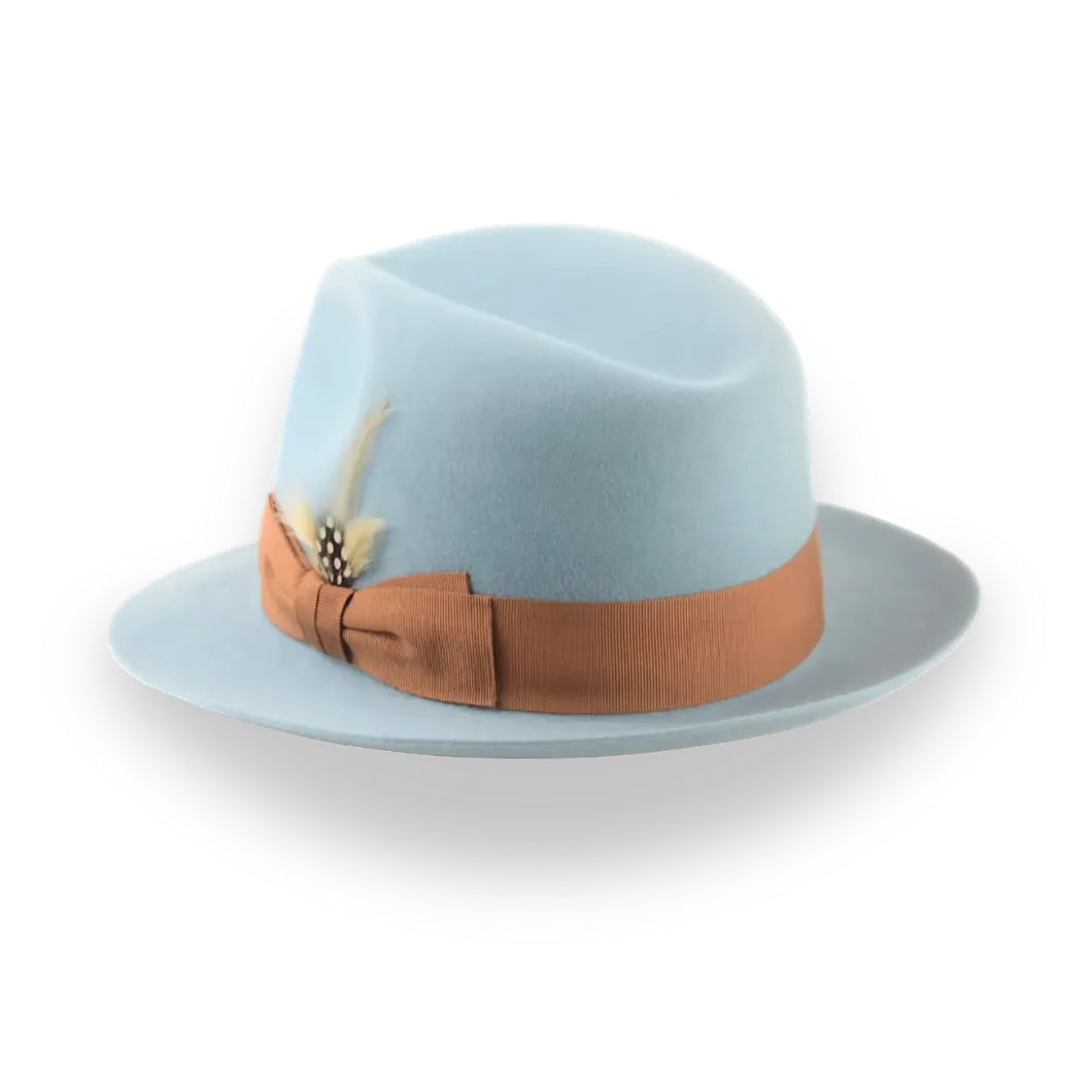 Sky Blue Trilby Fedora Hat with Elegant Feather | The Phoenix - Agnoulita Hats 3 