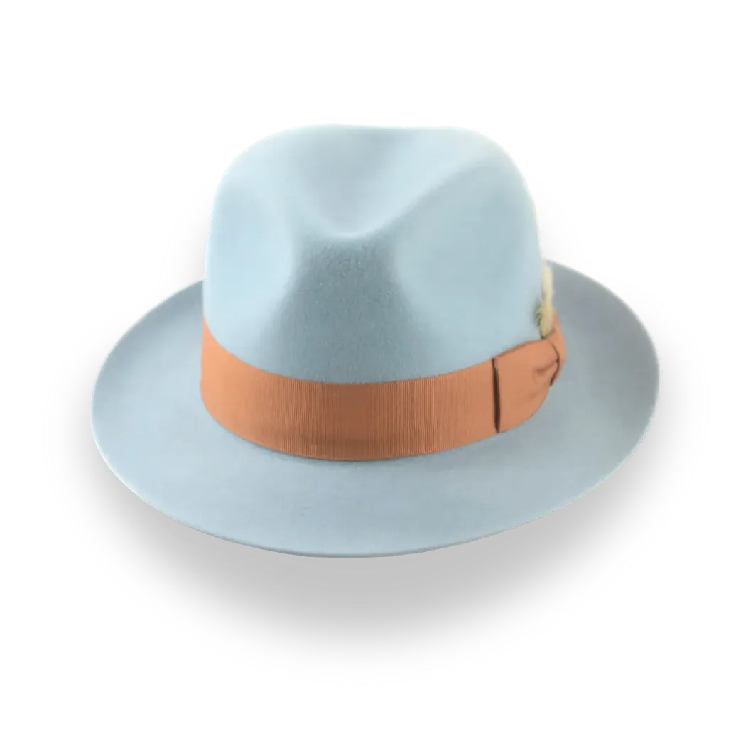 Sky Blue Trilby Fedora Hat with Elegant Feather | The Phoenix - Agnoulita Hats 6 