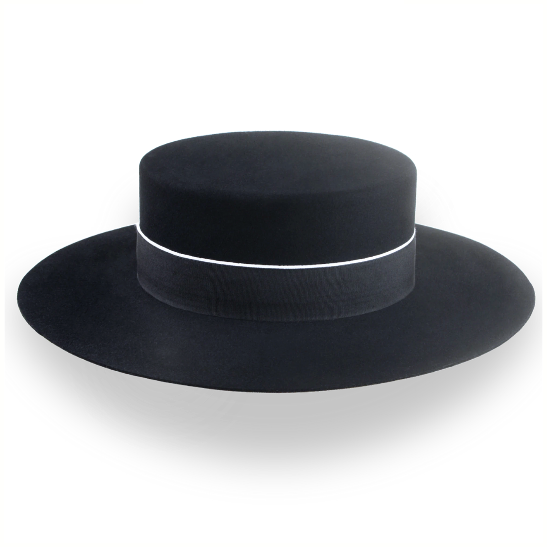 Spanischer Cordobes Flat Top Hut Handgefertigt aus schwarzem Pelz Filz The Andaluz