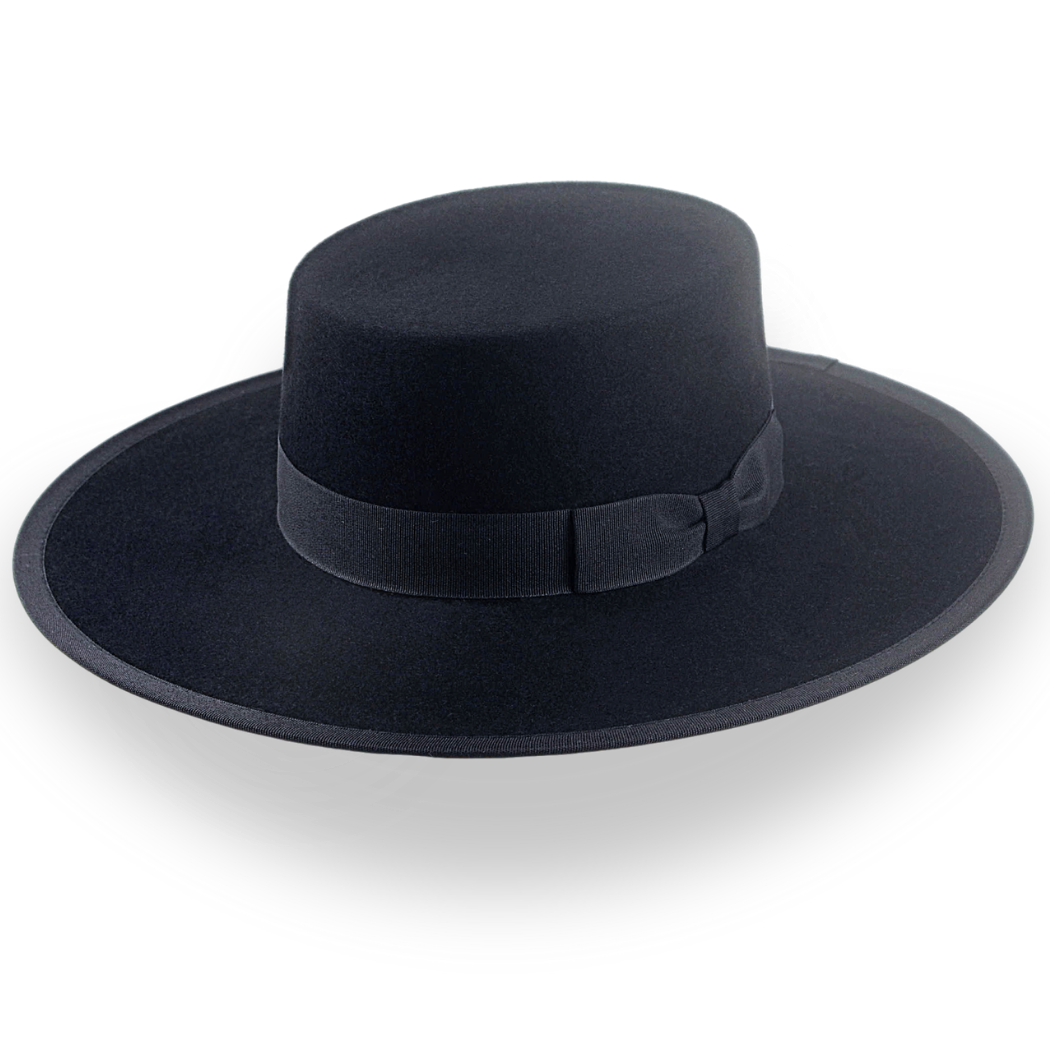 Spanish Flat Cowboy Bolero Hat in Black Fur Felt | The Gaucho - Agnoulita Hats 1 