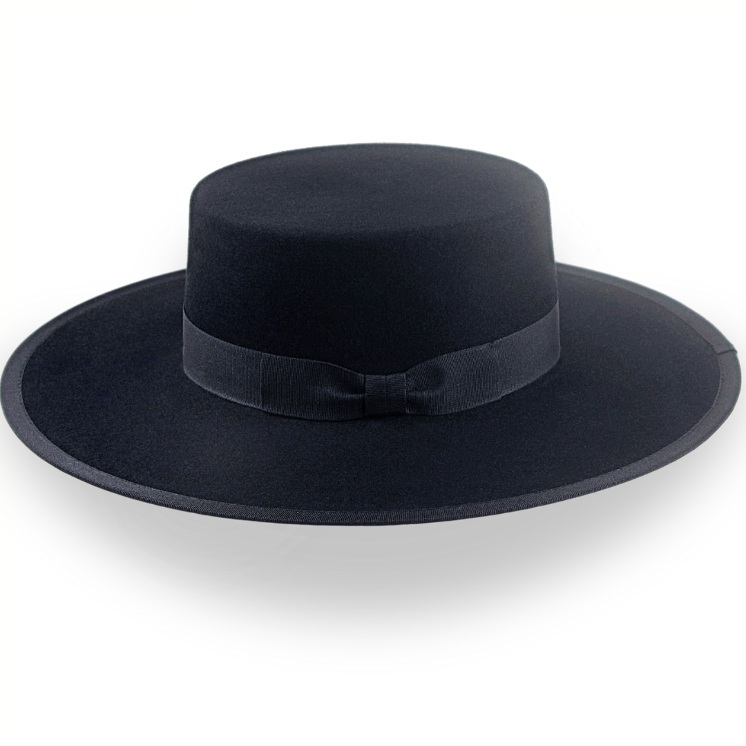Black flat brim cowboy hat shop