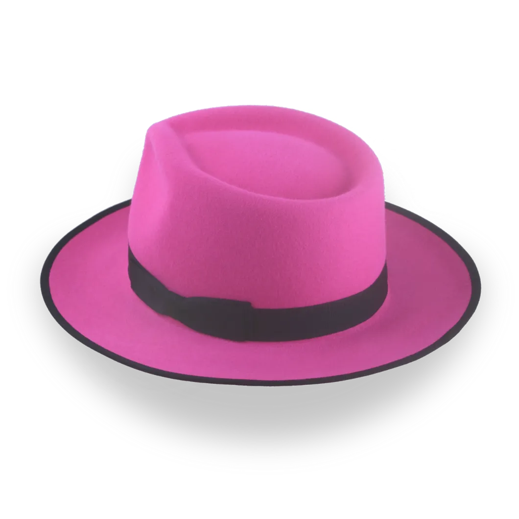 Fuchsia Wide-Brim Faux Leather Band Panama Hat Still Trending | Wide Brim Panama Felt Fedora Hat with Band  main image 2