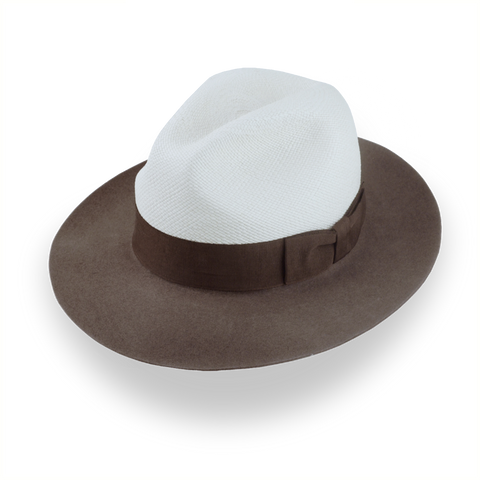 Sombrero Fedora de Panamá bicolor marrón topo y blanco roto con ala de fieltro | The Monarch