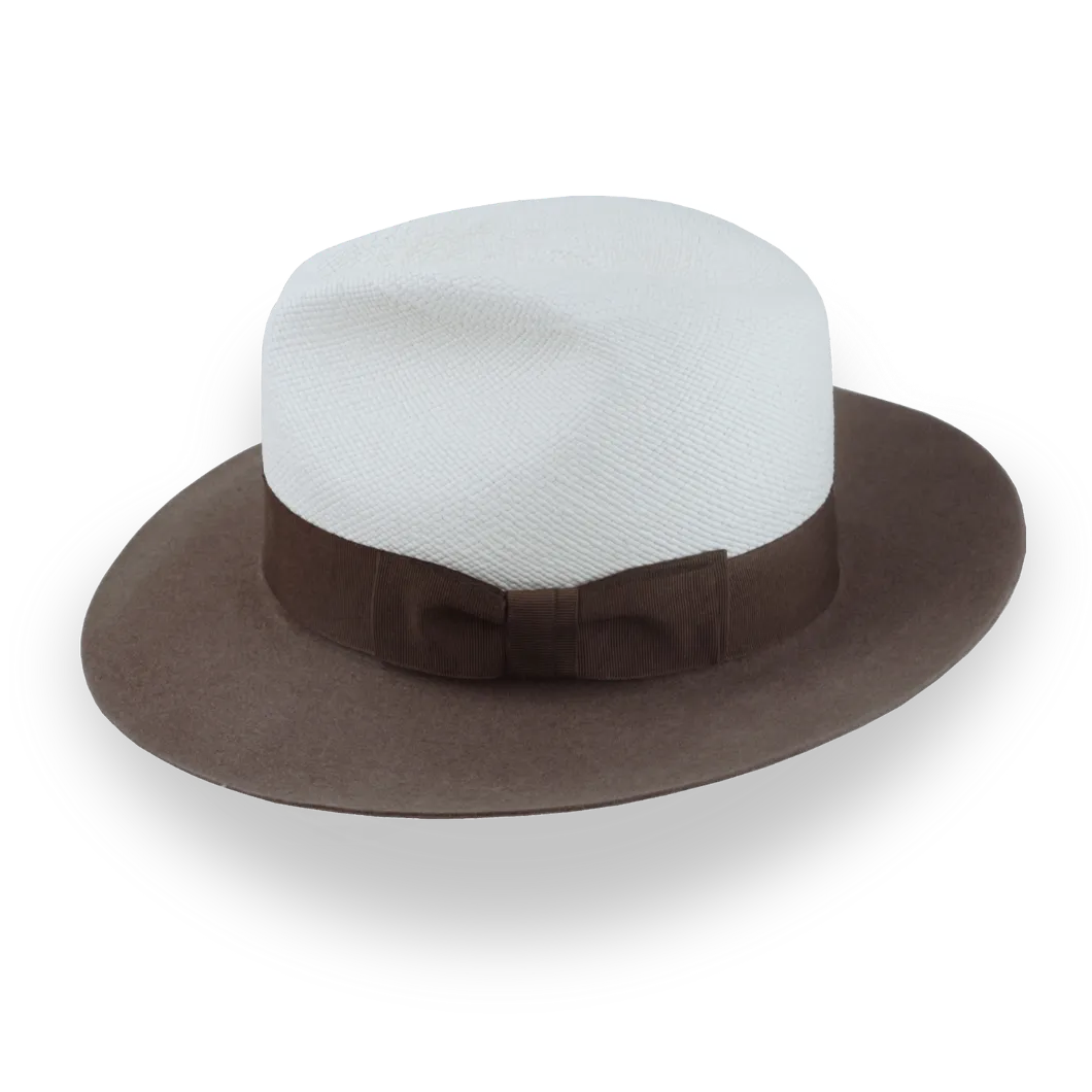 Taupe Brown and Off-White Two-Tone Panama Fedora Hat with Felt Brim | The Monarch - Agnoulita Hats 2 
