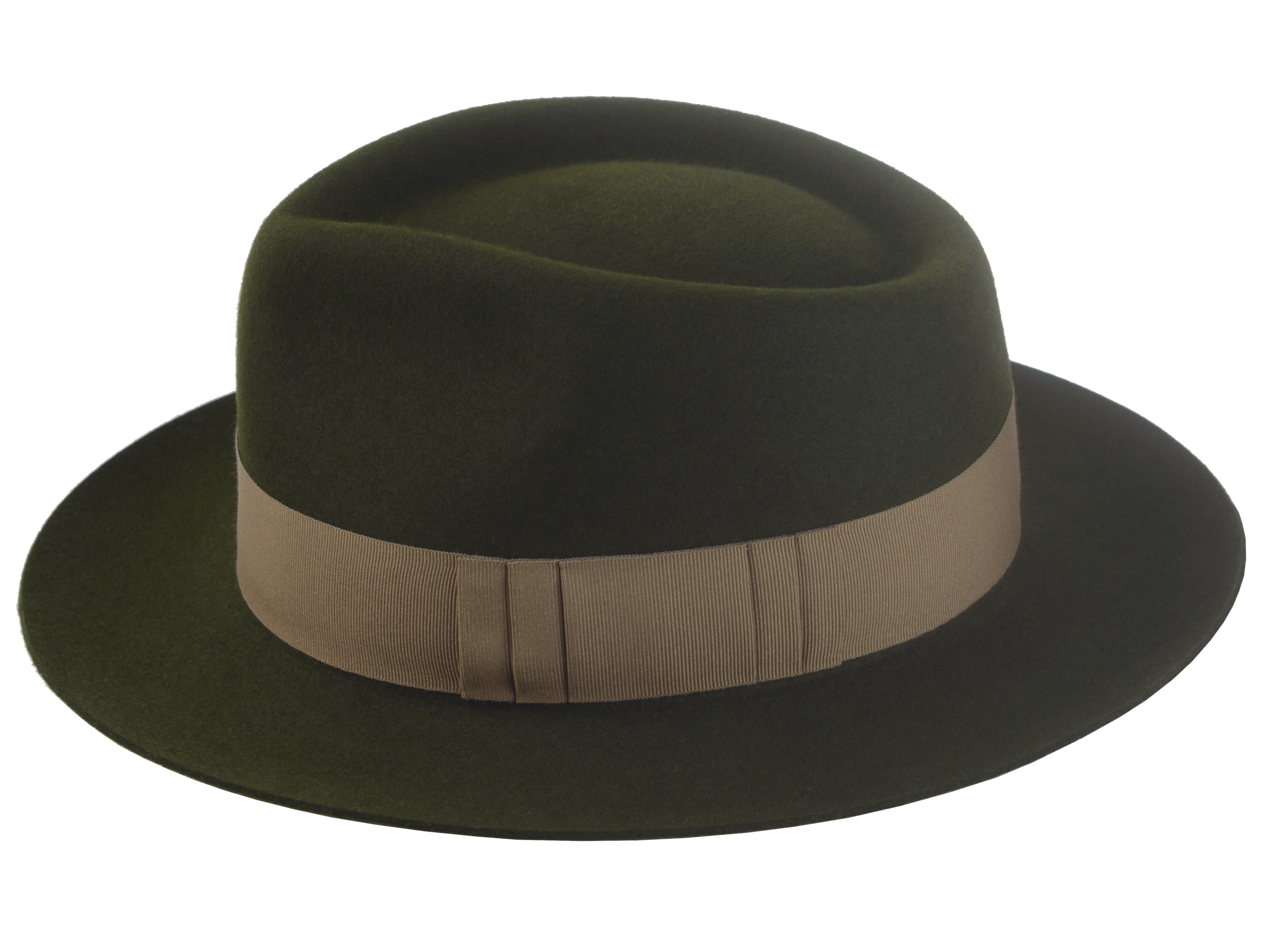 The AXEL - Teardrop Fedora For Men with Shark-Gills hatband in Loden Green Rabbit fur felt | Agnoulita Quality Custom Hats  2