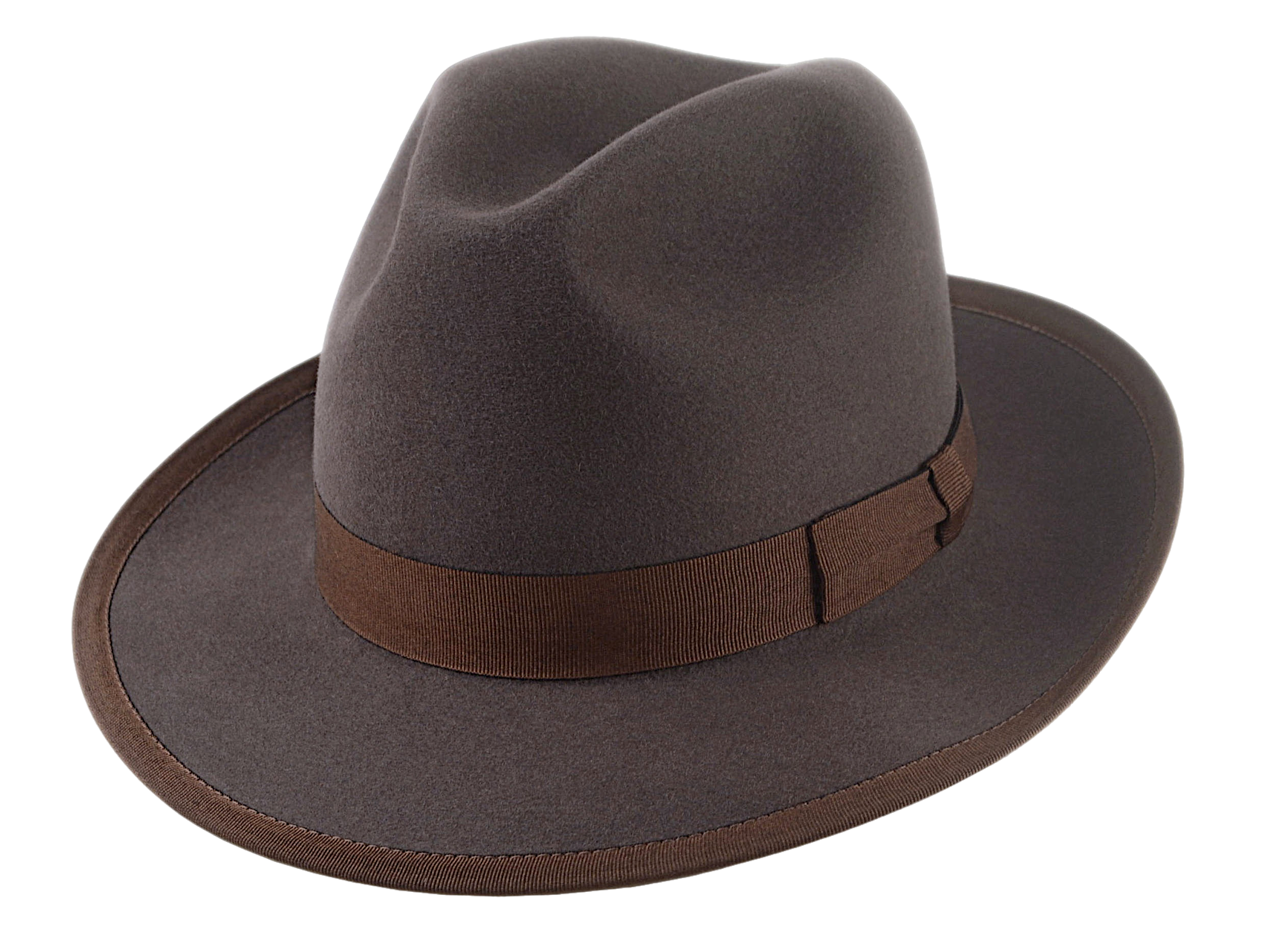 Wide Brim Fedora For Men | The CAVALIERI | Custom Handmade Hats Agnoulita Hats 1 | Caribou Grey, Center-dent, Men's Fedora, Rabbit fur felt