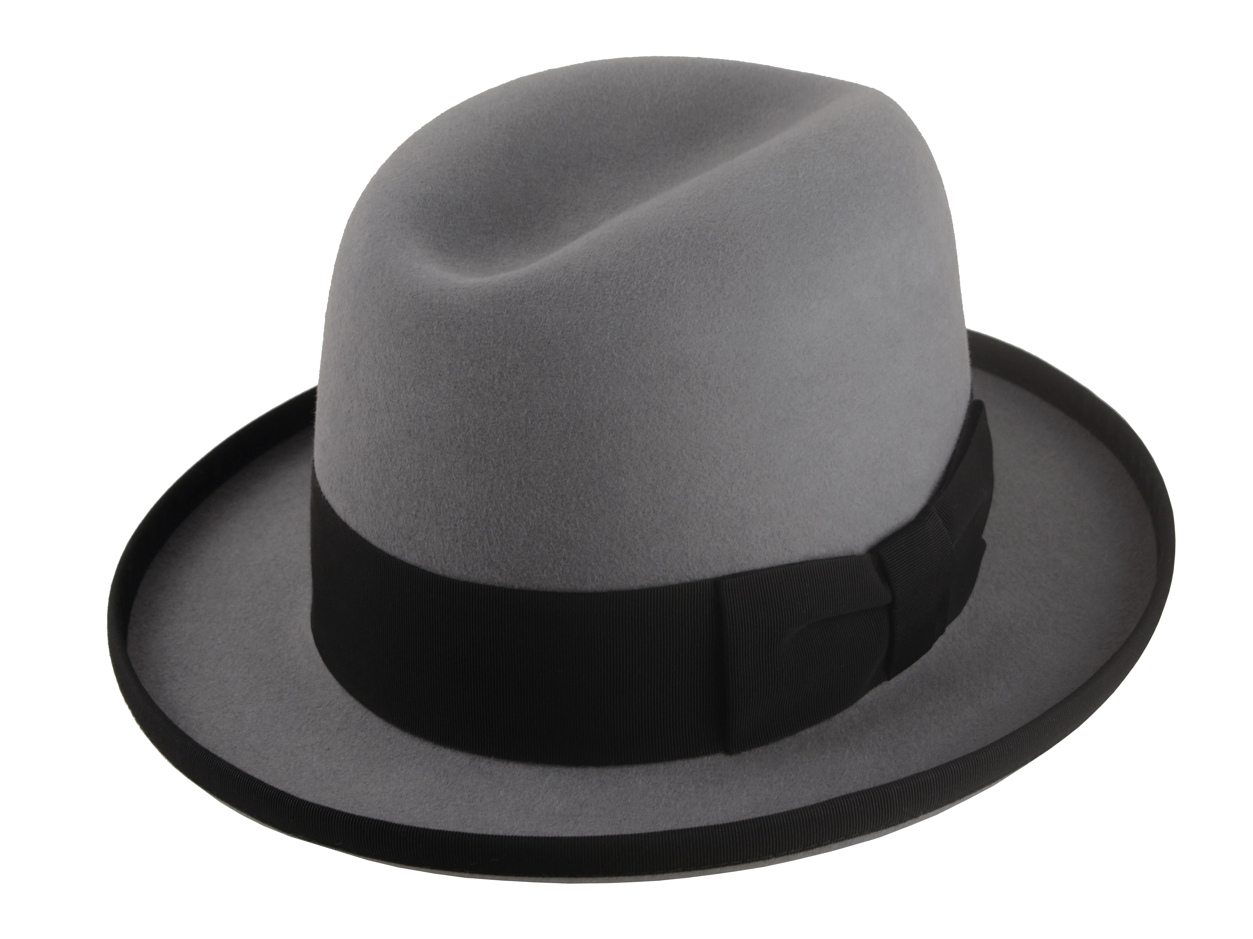 he Cerebelle: Pewter grey homburg hat with a single-crease crown design | Agnoulita Hats