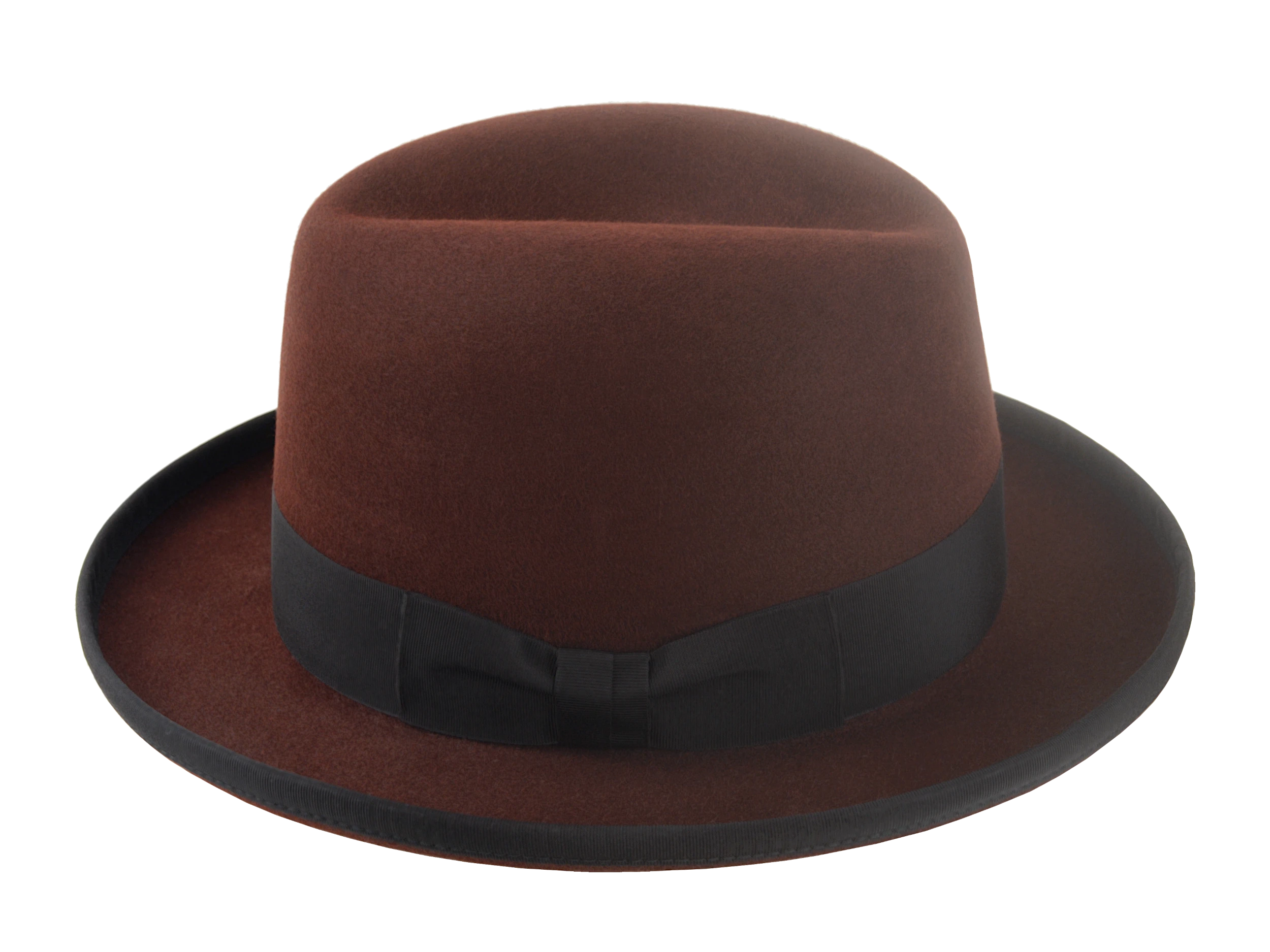 The Cerebelle: Detail of the 1 1/2" black grosgrain ribbon hatband against oxblood felt | Agnoulita Hats