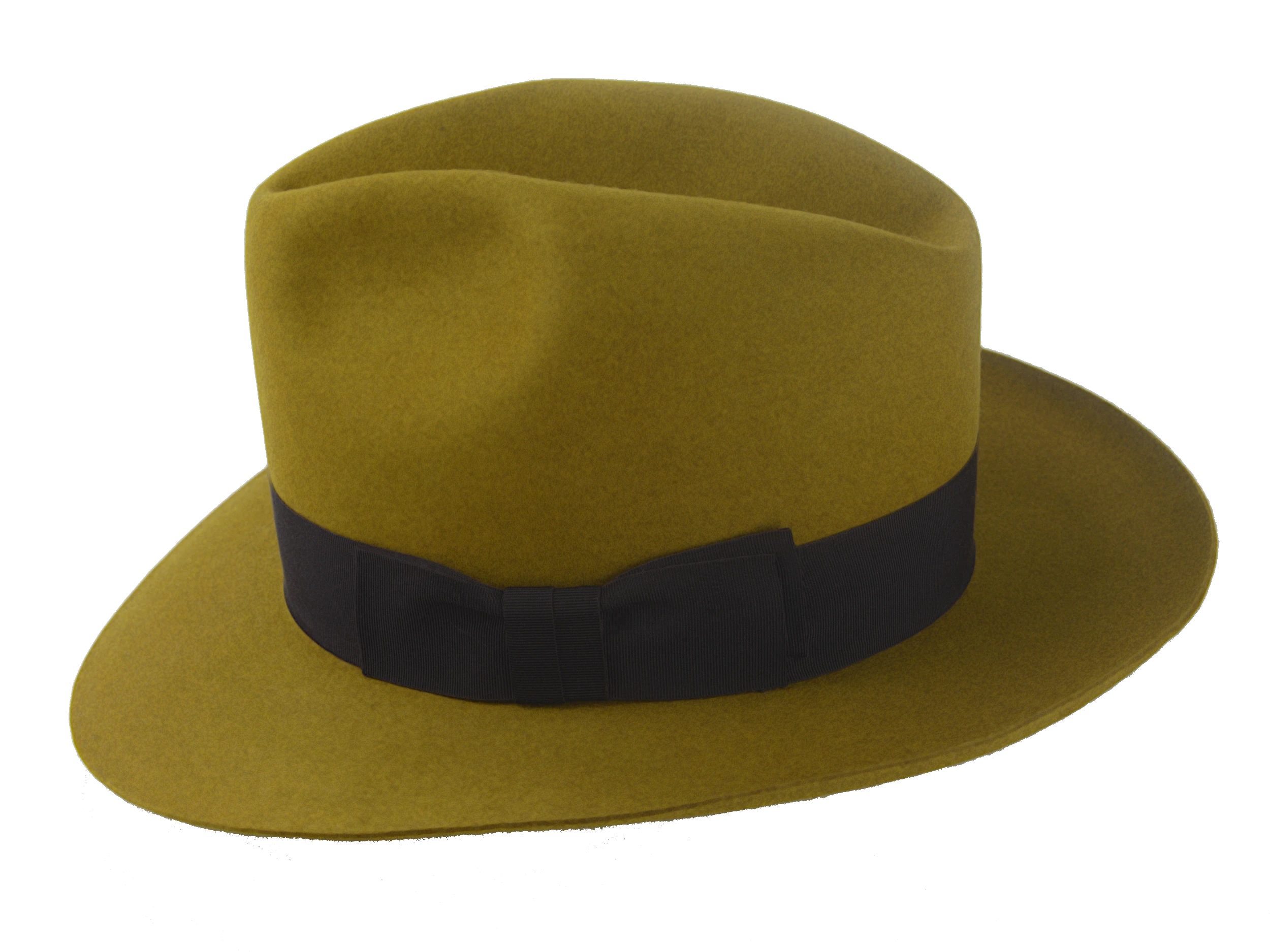 The Chacho: Focus on the 1 1/2" black grosgrain ribbon hatband contrasting with mustard felt | Agnoulita Hats
