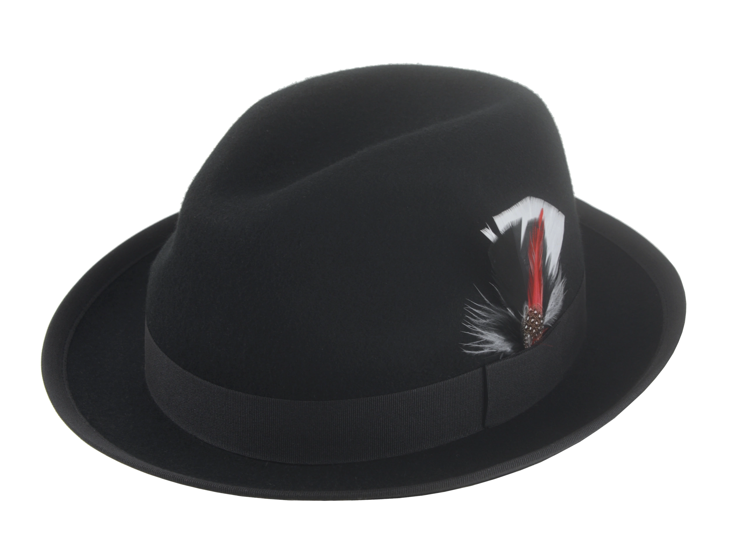 The Crab - Premium Wool Felt Trilby Fedora For Men or Women with Feather in Black White and Red Color | Agnoulita Quality Custom Hats 1