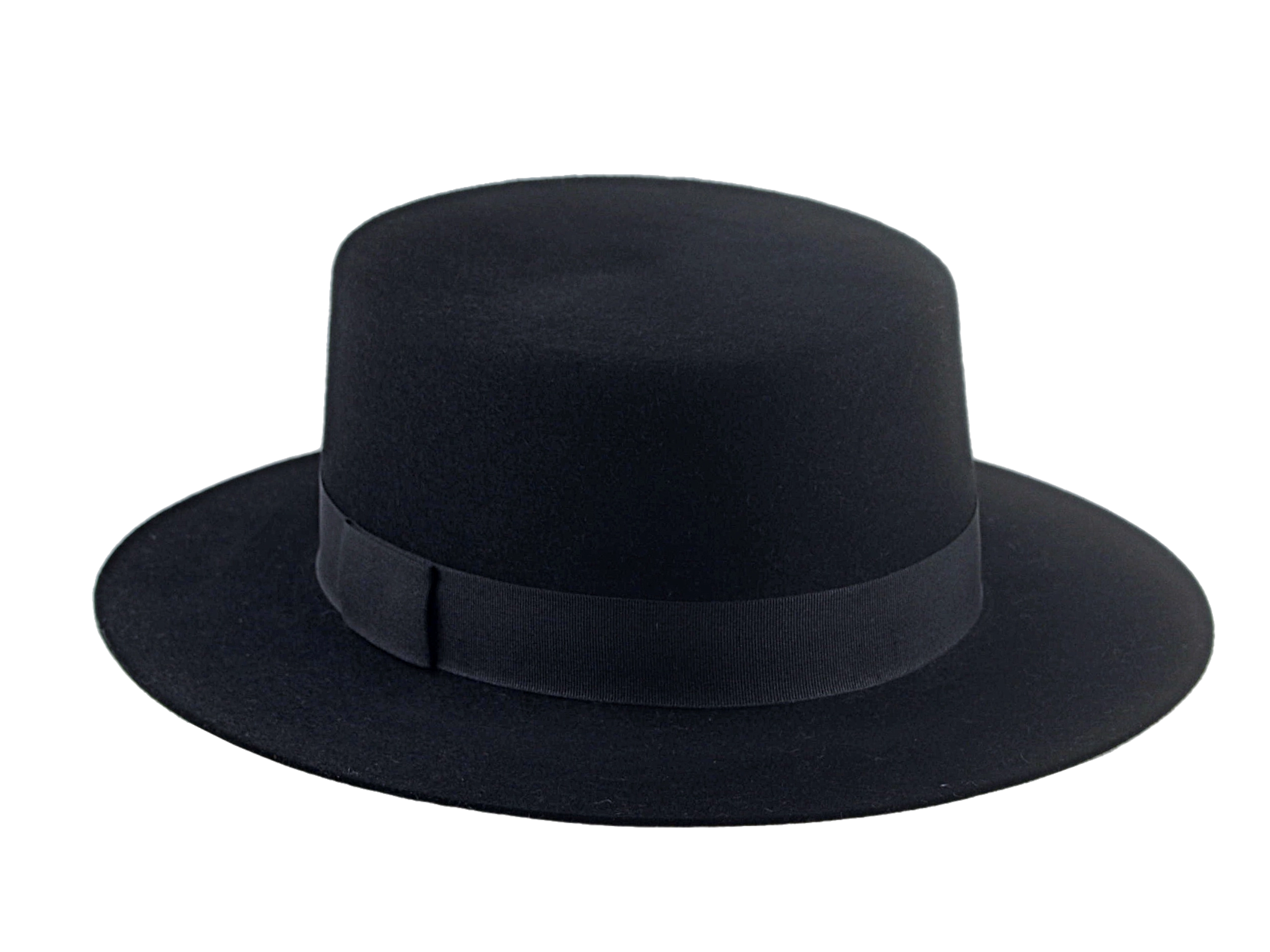 The Drover: Angle view emphasizing the unique flat crown design, standing 3 3/4" high | Agnoulita Hats