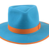 A shot displaying the full silhouette of the Equinox fedora, highlighting the 4 3/4" crown height and pinched bow detail
