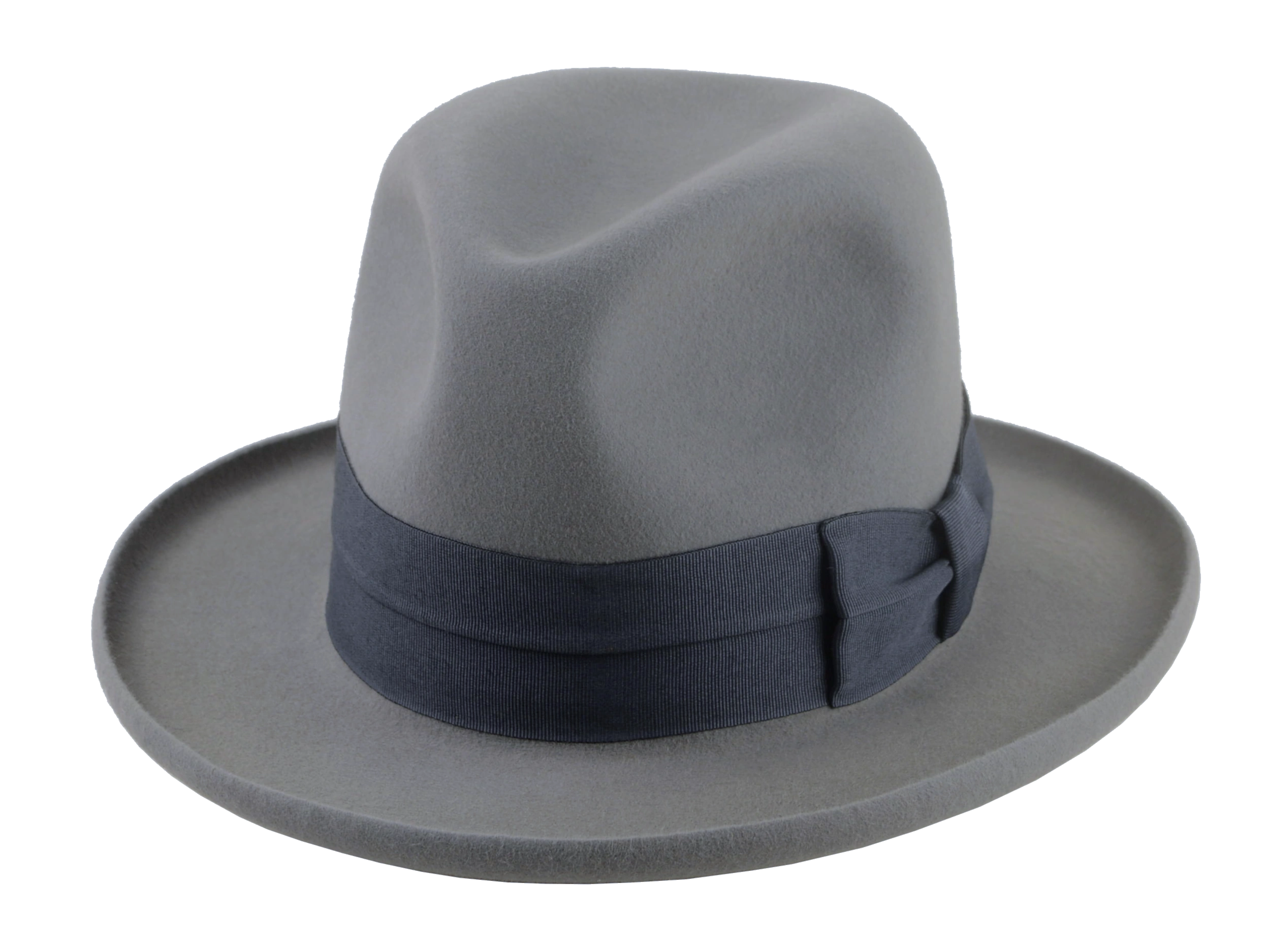 The Hiero -Pewter Grey Fur Felt Fedora with Pencil Brim and Traditional Bowtie Detailing | Agnoulita Quality Custom Hats 1