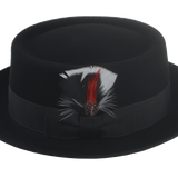 The Jazzist - Premium Wool Felt Porkpie Fedora For Men or Women with Feather in Black White and Red Color | Agnoulita Quality Custom Hats 2