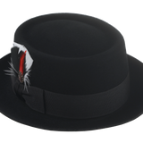 The Jazzist - Premium Wool Felt Porkpie Fedora For Men or Women with Feather in Black White and Red Color | Agnoulita Quality Custom Hats 3