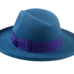 The MAGELLAN | Agnoulita Custom Handmade Hats Agnoulita Hats 3 | Center-dent, Rabbit fur felt, Teal, Wide Brim Fedora