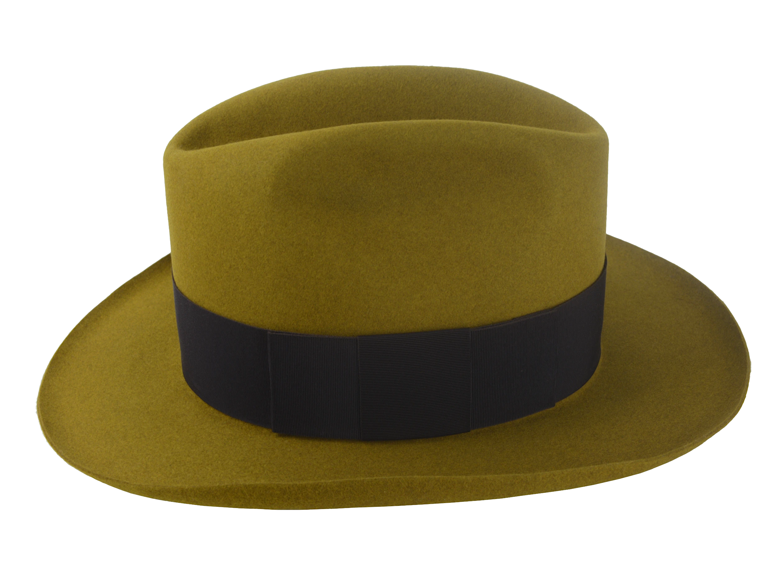 The Miller: Close-up of the fedora's texture highlighting the quality of the beaver fur felt and detailing of the grosgrain ribbon hatband | Agnoulita Hats