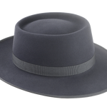 Side profile of the Oppenheimer, revealing the 3" ribbon-bound fedora snap brim | Agnoulita Hats