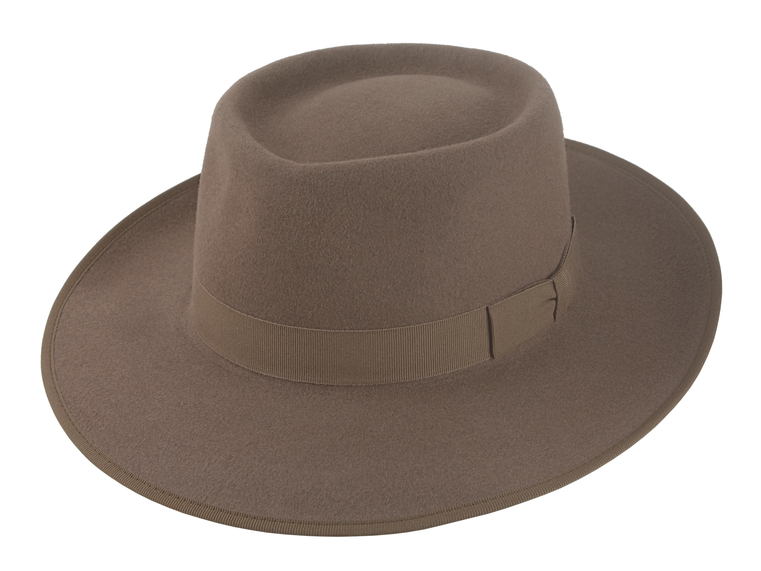 The Oppenheimer - Rabbit Fur Felt Wide Brim Porkpie Fedora For Men in Desert Taupe Brown Color | Agnoulita Quality Custom Hats 1
