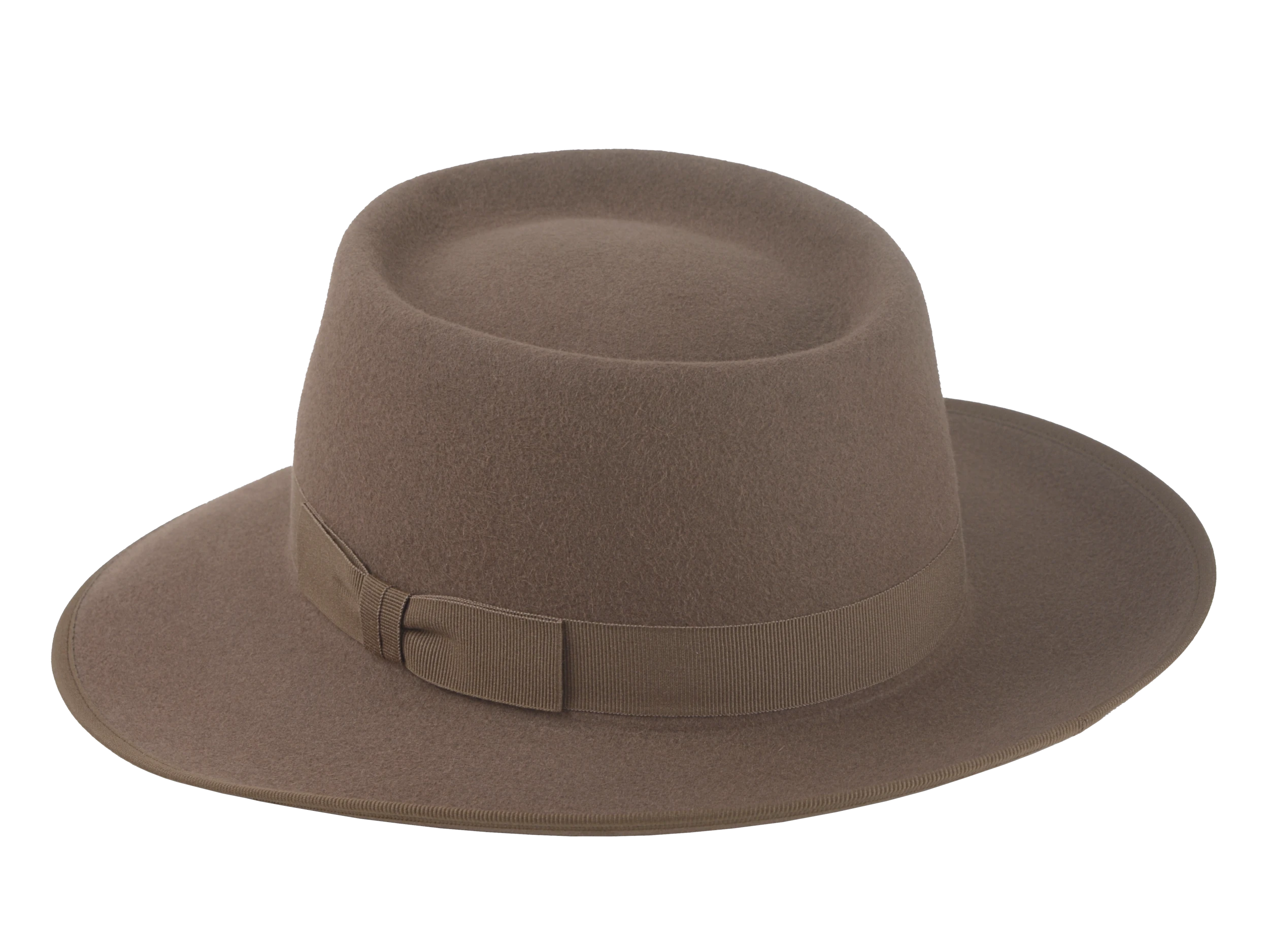 The Oppenheimer - Rabbit Fur Felt Wide Brim Porkpie Fedora For Men in Desert Taupe Brown Color | Agnoulita Quality Custom Hats 3