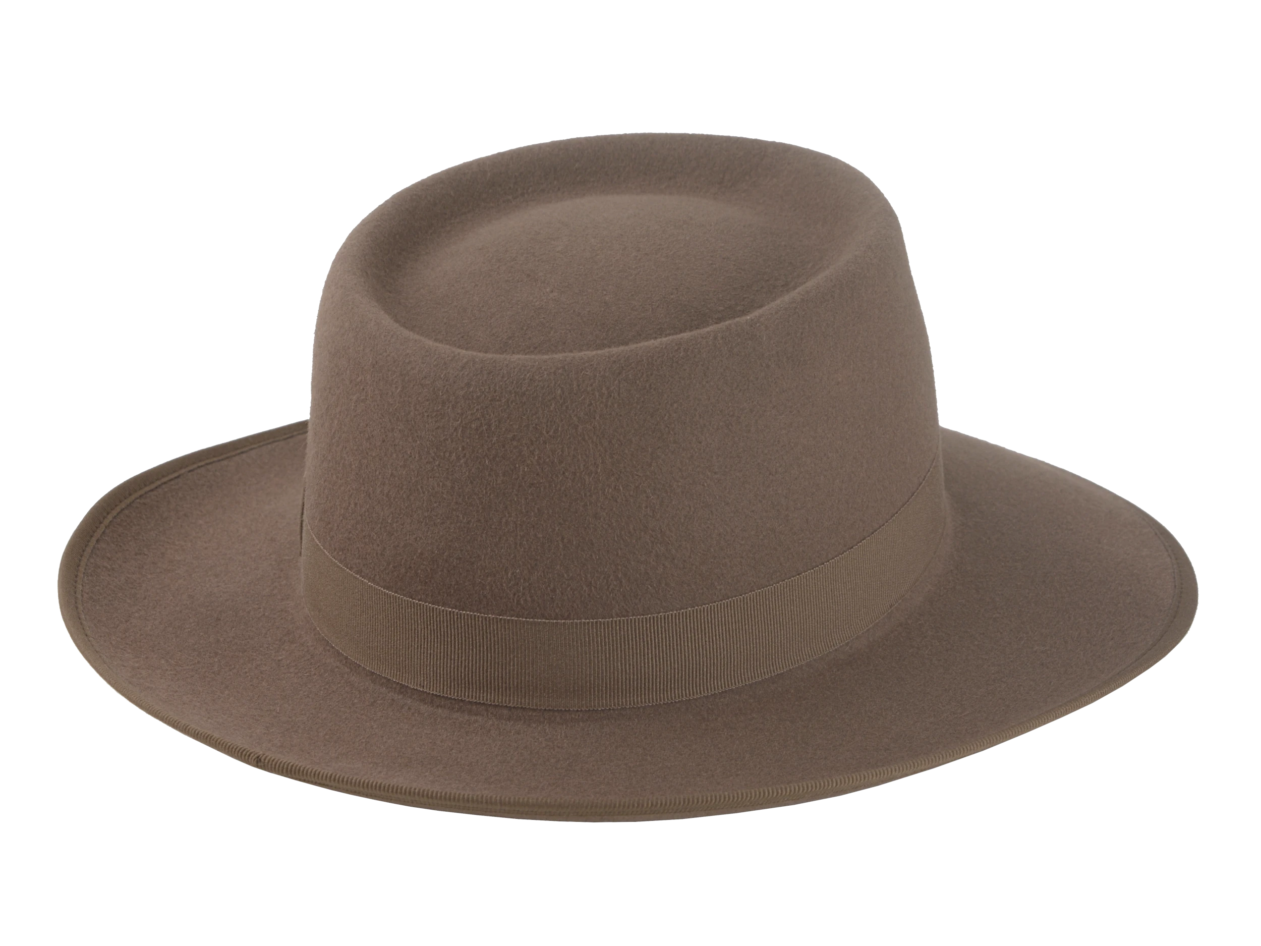 The Oppenheimer - Rabbit Fur Felt Wide Brim Porkpie Fedora For Men in Desert Taupe Brown Color | Agnoulita Quality Custom Hats 4