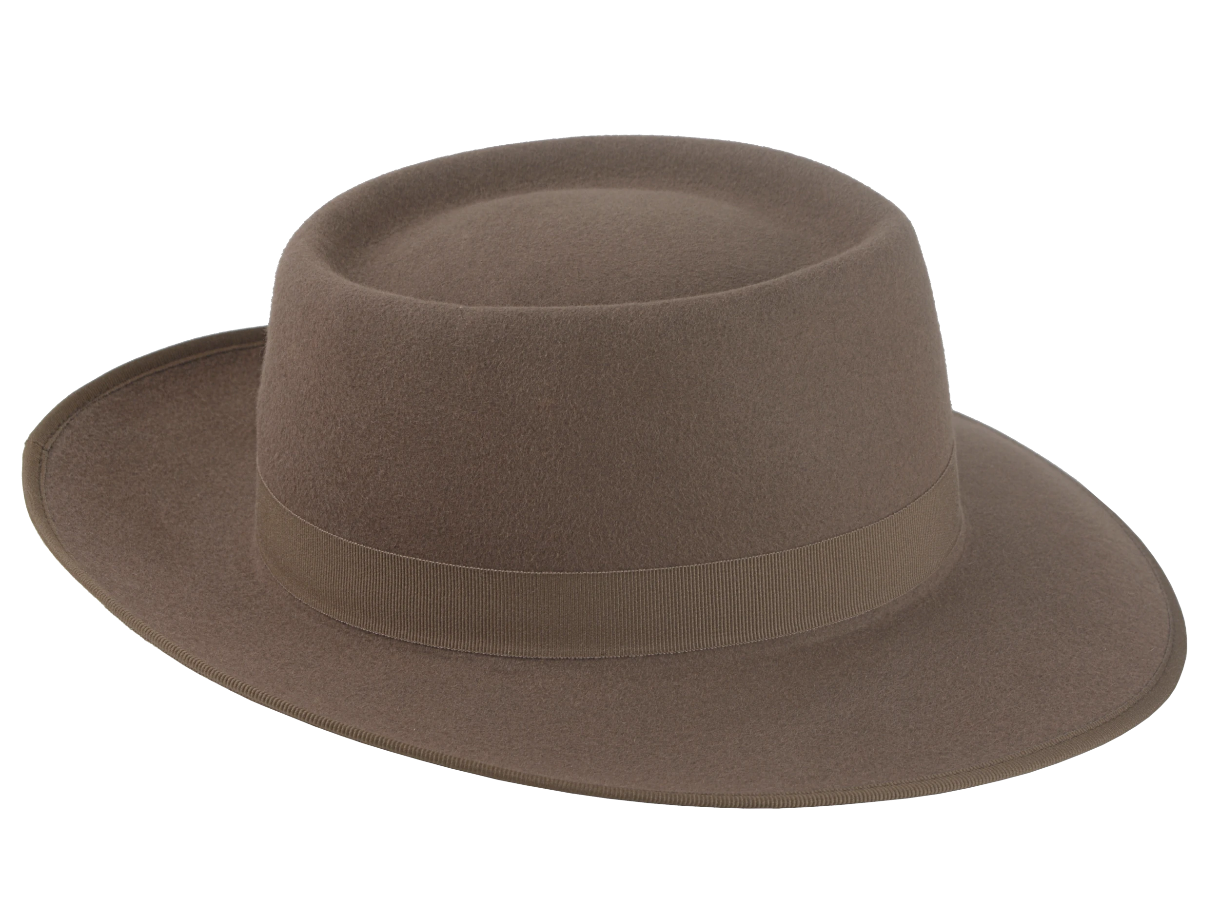 The Oppenheimer - Rabbit Fur Felt Wide Brim Porkpie Fedora For Men in Desert Taupe Brown Color | Agnoulita Quality Custom Hats 5