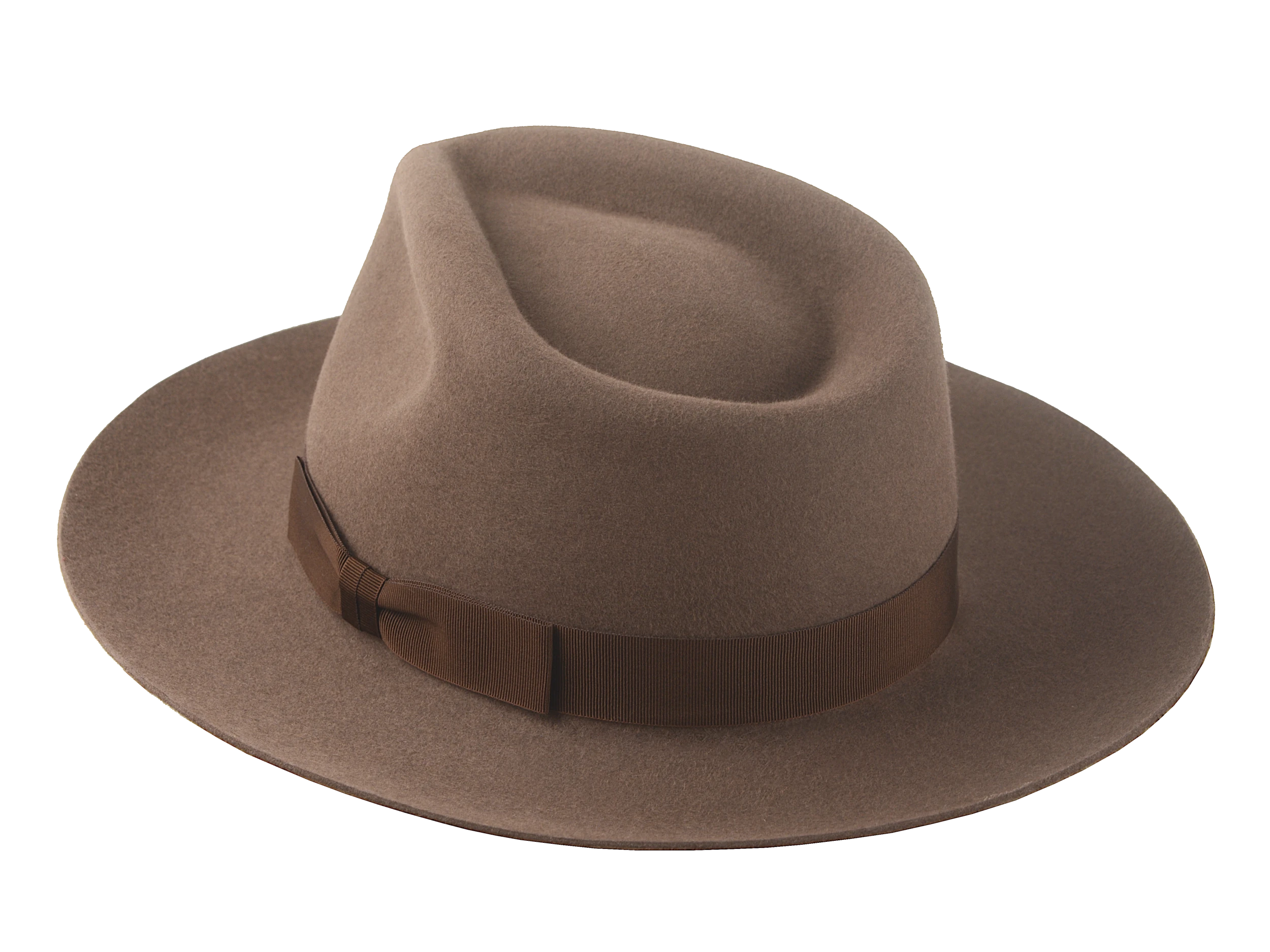 The Pathfinder: Close-up of the teardrop crown and desert taupe felt | Agnoulita Hats