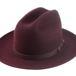 The Patriot: angled view showcasing the smooth burgundy felt and leather hatband | Agnoulita Hats