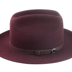 The Patriot: Side angle showing the elegant 5 1/2" crown height and smooth burgundy finish | Agnoulita Hats