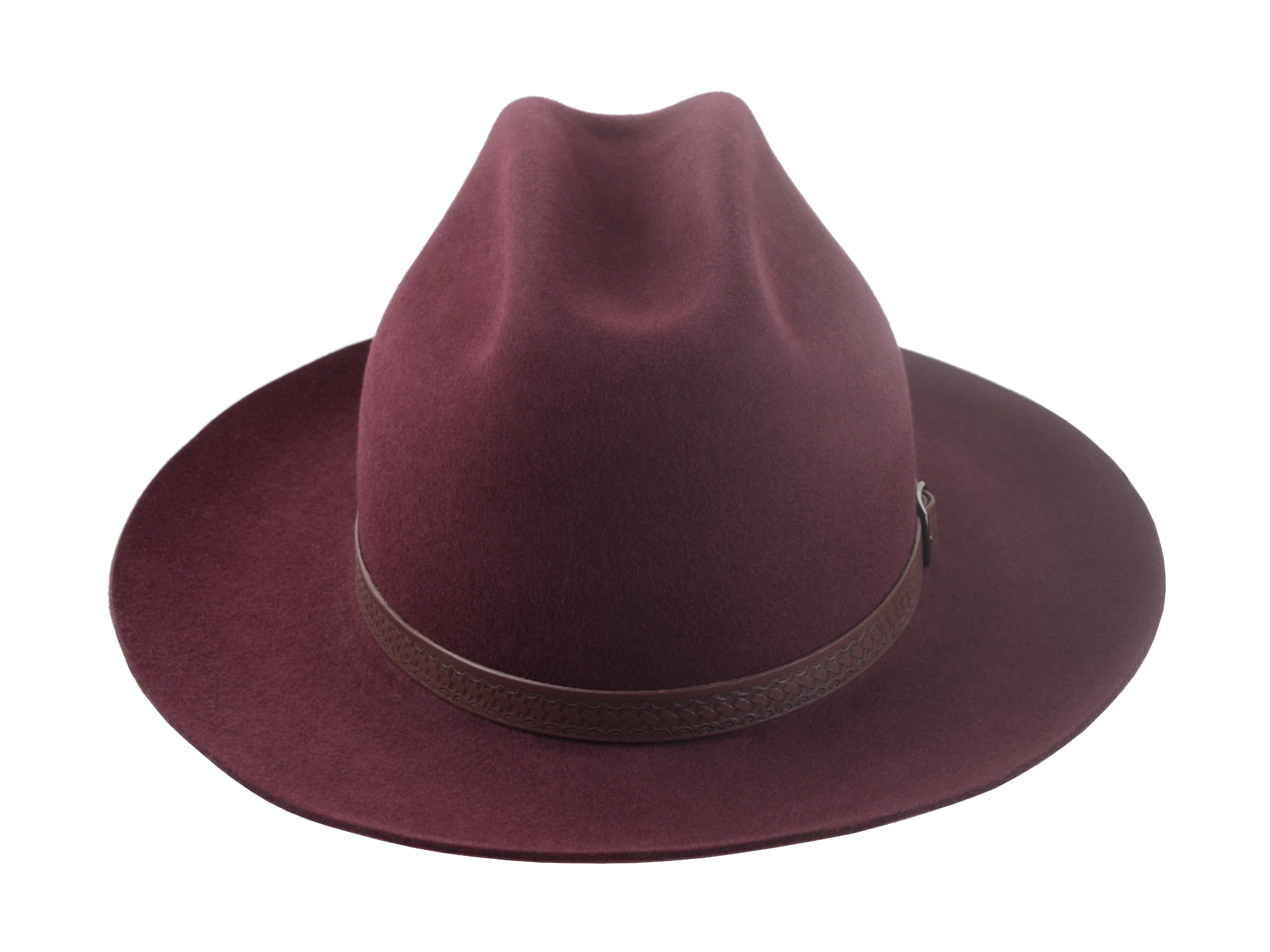 The Patriot: Frontal view capturing the hat's distinguished burgundy color and the elegance of its design | Agnoulita Hats