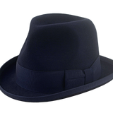The PHAETON | Agnoulita Custom Handmade Hats Agnoulita Hats 1 | Center-dent, Denim Blue, Homburg Fedora, Rabbit fur felt