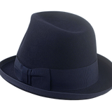 The PHAETON | Agnoulita Custom Handmade Hats Agnoulita Hats 3 | Center-dent, Denim Blue, Homburg Fedora, Rabbit fur felt