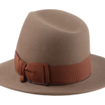 Left angle view of the Pharaoh explorer fedora showcasing its elegant 5 1/2" crown height