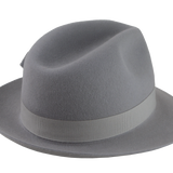 Product photo showing the smooth surface finish of the Phoenix Fedora's dress weight rabbit fur felt body.