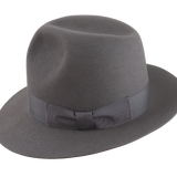 The Pulsar: Side angle highlighting the 5 1/2" crown height and ribbon detailing | Agnoulita Hats