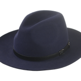 The Rebel - Rabbit Fur Felt Wide Brim Fedora For Men or Women with Engraved Black Leather Hat Belt in Navy Blue Color | Agnoulita Quality Custom Hats 1