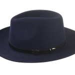 The Rebel - Rabbit Fur Felt Wide Brim Fedora For Men or Women with Engraved Black Leather Hat Belt in Navy Blue Color | Agnoulita Quality Custom Hats 2