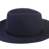 The Rebel - Rabbit Fur Felt Wide Brim Fedora For Men or Women with Engraved Black Leather Hat Belt in Navy Blue Color | Agnoulita Quality Custom Hats 5