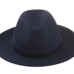 The Rebel - Rabbit Fur Felt Wide Brim Fedora For Men or Women with Engraved Black Leather Hat Belt in Navy Blue Color | Agnoulita Quality Custom Hats 6