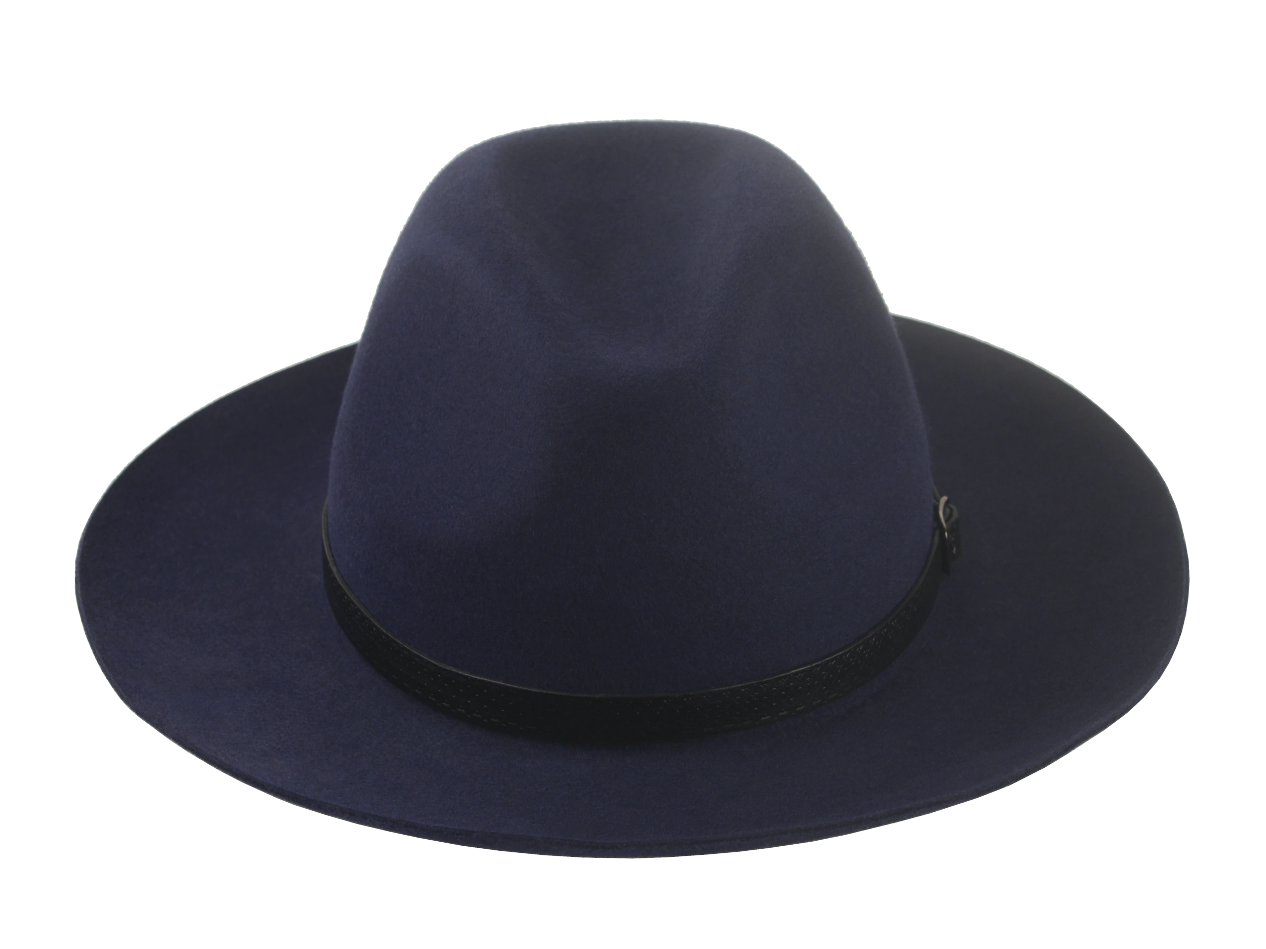 The Rebel - Rabbit Fur Felt Wide Brim Fedora For Men or Women with Engraved Black Leather Hat Belt in Navy Blue Color | Agnoulita Quality Custom Hats 6