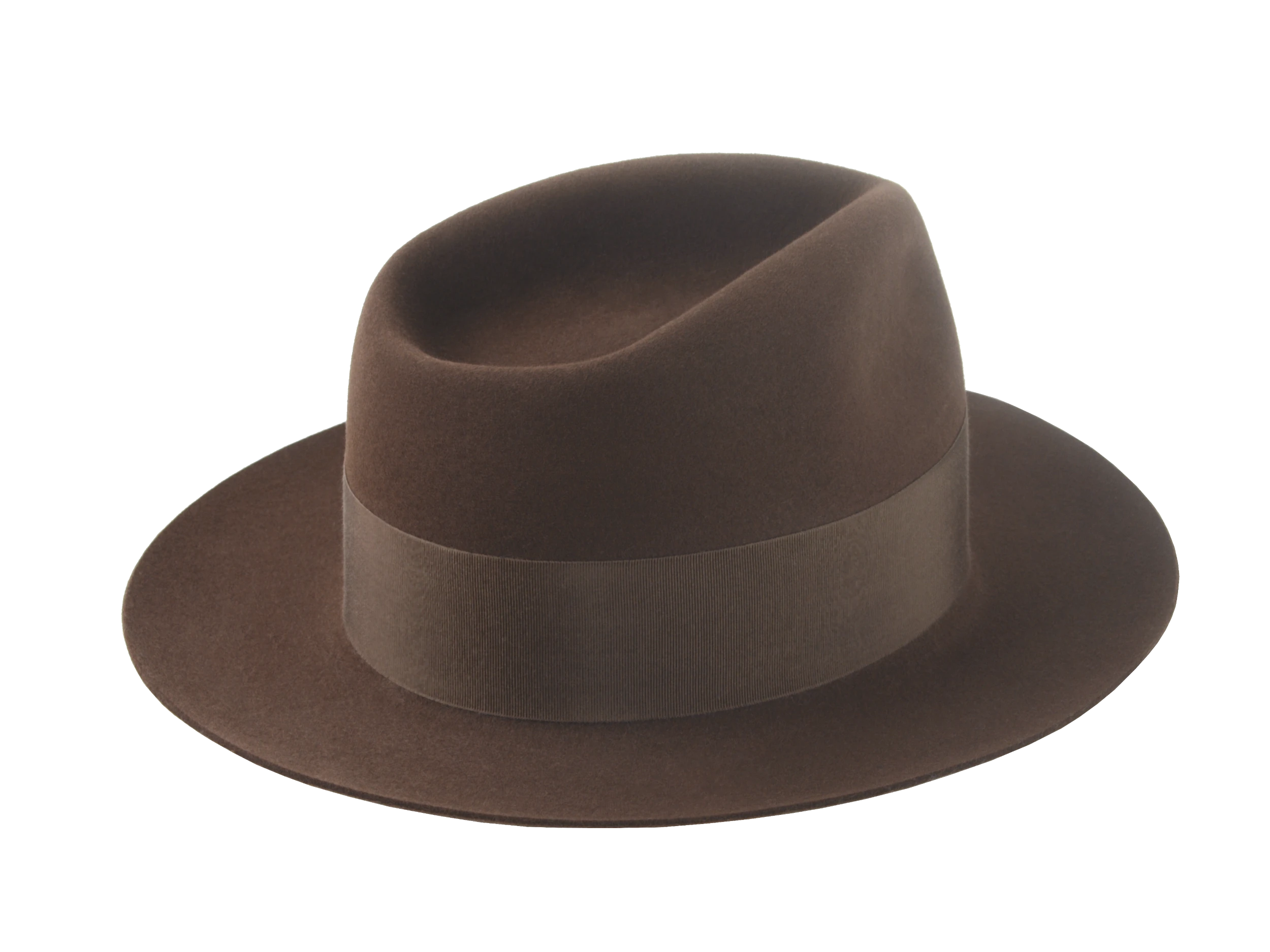 The Savoy: Angle showing the medium brim and raw-edge fedora snap | Agnoulita Hats