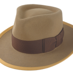 The STENTOR - Teardrop Fedora For Men with Double-Bow hatband in Light Camel Rabbit fur felt | Agnoulita Quality Custom Hats 1
